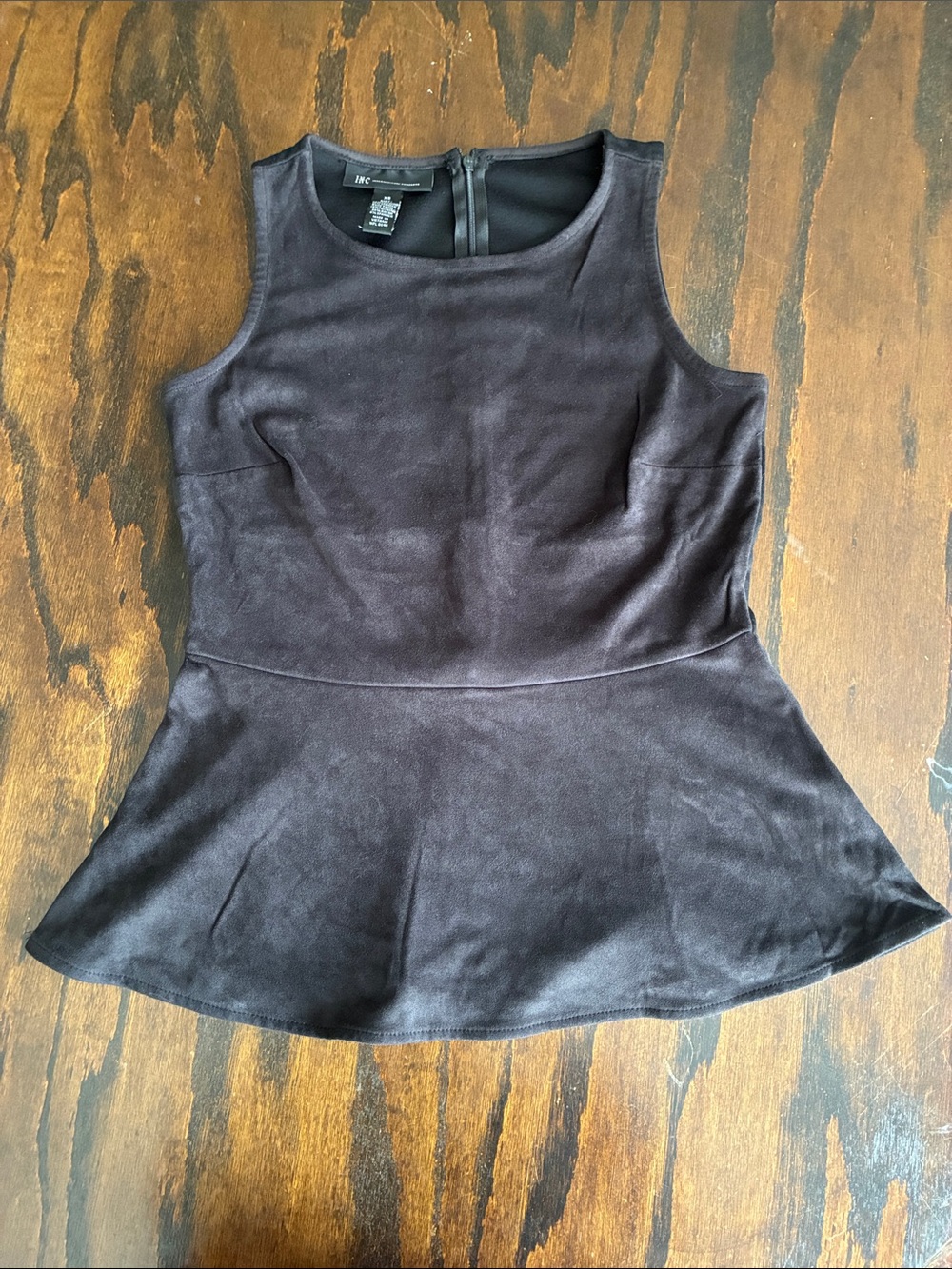 INC International Concepts Black Suede Peplum Tank